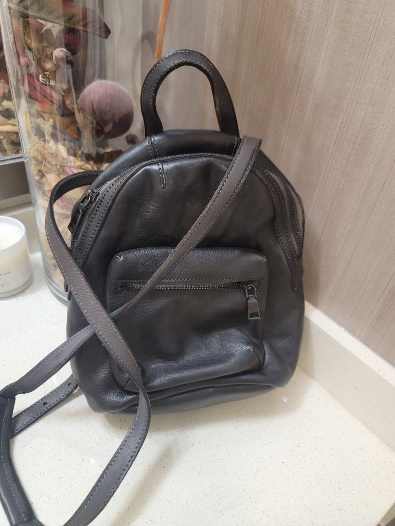 Backpack Firenze Pebbled Leather Adjustable Strap Backbag Purse Black Italy